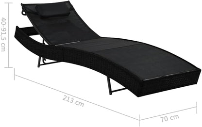 Black PE Rattan Outdoor Chaise Lounge, Adjustable Backrest 27.6"x83.9"x36", Weather-Resistant Textilene Cushion, Matte Finish Sunbathing Recliner for Patio Poolside Garden Terrace