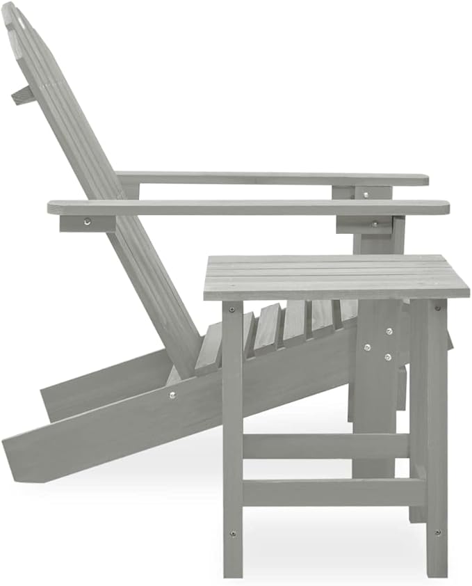 Large Grey Solid Fir Wood Ergonomic Garden Chair and Table Combo Set for Outdoor Patio Balcony with Weather-Resistant - Photo 3