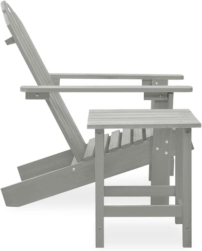 Large Grey Solid Fir Wood Ergonomic Garden Chair and Table Combo Set for Outdoor Patio Balcony with Weather-Resistant Durability and Smooth Matte Finish