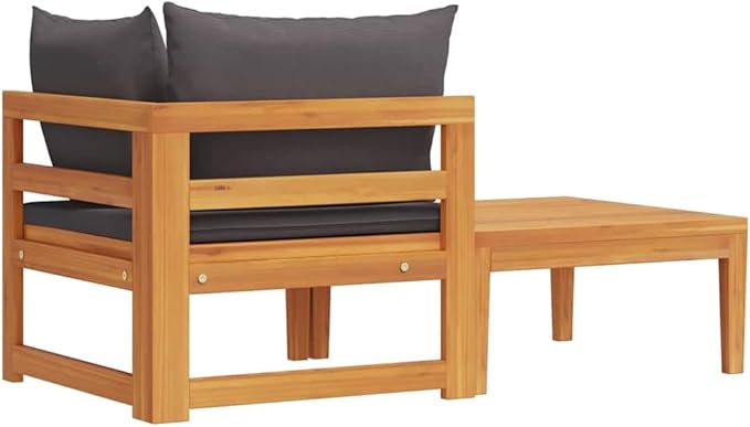 Dark Grey and Natural Wood Garden Lounge Set with Corner Sofa and Table, 4-Piece Outdoor Patio Furniture for Balcony or Deck, Acacia Wood Frame and Polyester Cushions, Modern