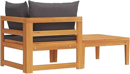 Dark Grey and Natural Wood Garden Lounge Set with Corner Sofa and Table for Outdoor Patio Balcony Deck, Acacia Wood Frame and Polyester Cushions, Complete Set Includes Sofa
