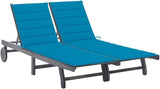 Acacia Wood Outdoor Chaise Lounge, 78.7×23.6×40.9", Grey, Adjustable Backrest, Wheels, Cushion - Photo 1
