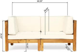 roomfitters Outdoor X-Back Loveseat with Acacia Wood Frame and Weather-Resistant Cushions, Beige - Photo 2