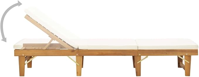 Acacia Wood Folding Chaise Lounge, 78.7"x24"x33.9", Adjustable Reclining, Brown/Beige, Pool Patio Garden - Photo 4