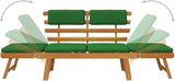 Convertible Garden Bench with Cushions, Outdoor Daybed, Acacia Wood Patio Furniture, Grey Wash Finish Brown and Green - Photo 6