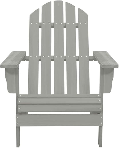 Grey Solid Fir Wood Adirondack Chair and Table Set for Outdoor Patio Garden Ergonomic Comfort Weather-Resistant Durable