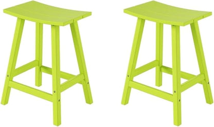 Costaelm All-Weather Bar Stools Set of 2, 24" Height Outdoor Bar Stools, Adirondack Poly Patio Bar Stool for Patio, Deck, Kitchen Counter and Garden, Lime
