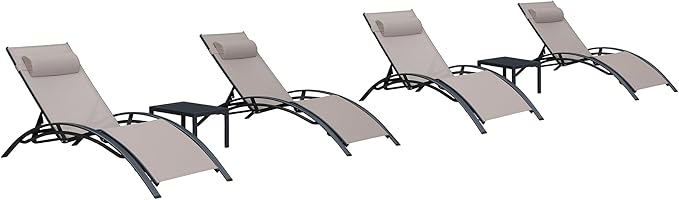 PURPLE LEAF Patio Chaise Lounge Chair Set with 2 Side Table Outdoor Pool Adjustable Recliner Chairs for Outside Beach Poolside Sunbathing Tanning Lounger