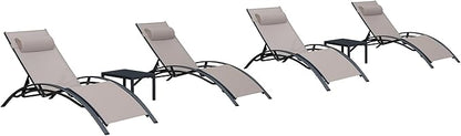 PURPLE LEAF Patio Chaise Lounge Chair Set with 2 Side Table Outdoor Pool Adjustable Recliner Chairs for Outside Beach Poolside Sunbathing Tanning Lounger
