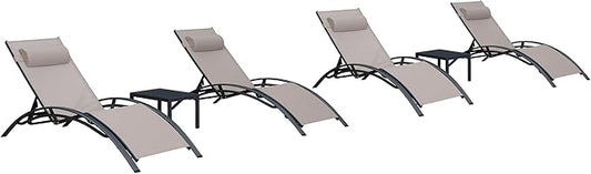PURPLE LEAF Patio Chaise Lounge Chair Set with 2 Side Table Outdoor Pool Adjustable Recliner Chairs for Outside Beach Poolside Sunbathing Tanning Lounger