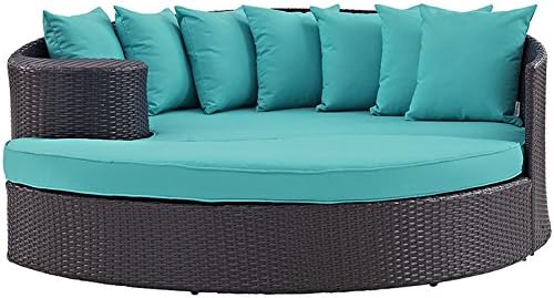Modway Convene Wicker Rattan Outdoor Patio Poolside Sectional Sofa Daybed with Cushions in Espresso Turquoise