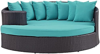 Modway Convene Wicker Rattan Outdoor Patio Poolside Sectional Sofa Daybed with Cushions in Espresso Turquoise