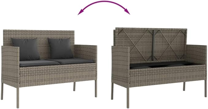 Garden Bench Deck Bench Patio Bench with Cushions Gray Poly Rattan - Photo 7