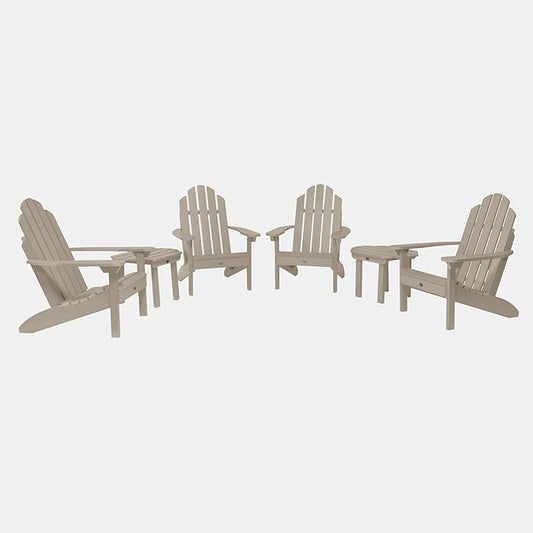 highwood Classic Westport 6pc Set, Includes 4 Adirondack Chairs and 2 with Side Tables, Woodland Brown