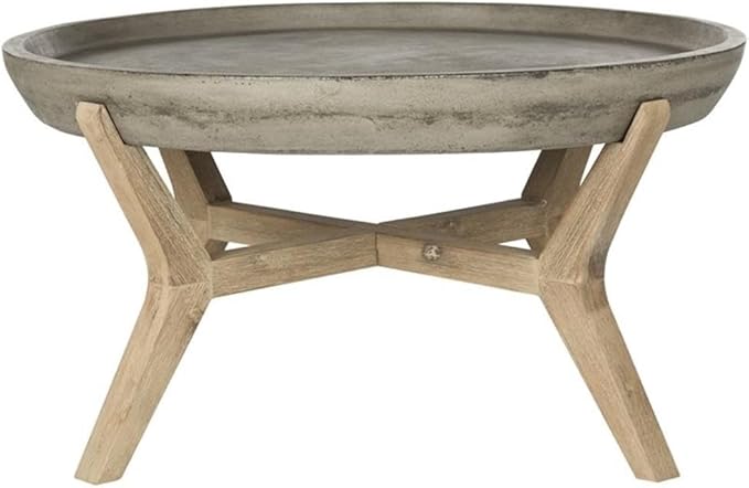 MAKLAINE Round Wood/Concrete Indoor/Outdoor Coffee Table, 18.1 in Height, Dark Gray Finish, Weather Resistant - Photo 4
