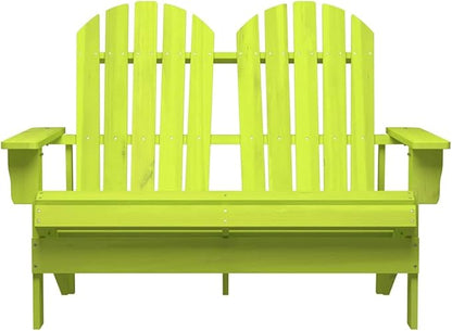Green 2-Seater Solid Fir Wood Adirondack Garden Chair 33.7x47x35.2 in Matte Outdoor Patio Furniture for Balcony, Porch & Backyard