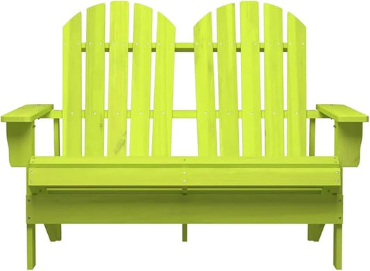 2-Seater Adirondack Chair Solid Fir Wood Outdoor Furniture, Rustic Green Patio Seating with Ergonomic Design and Wide Arms for Garden, Terrace, and Backyard Relaxation,