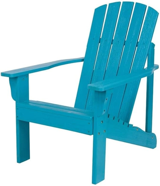 Pemberly Row Cedar Wood Patio Firepit Adirondack Chair, 36.25" H x 34.25" W x 26.75" D, Blue Finish, Moisture-Resistant Kiln-Dried Wood, Ergonomic Design with Wide Arms, Comfortable Outdoor Seating