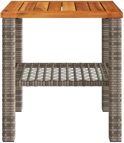 Small Square Garden Table, Synthetic Poly Rattan Side Table with Powder-Coated Steel Frame, Weather-Resistant Patio Coffee Table for Balcony, Terrace, and Outdoor Living, Grey