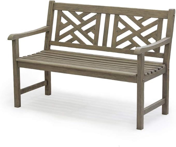 Cambridge Casual Teak Maine 4-Foot Outdoor Garden Bench, Solid Teak Wood in Weathered Gray Finish, Weather-Resistant Patio Furniture for Porch, Lawn, Backyard, Deck, Balcony, or Outdoor Seating Area