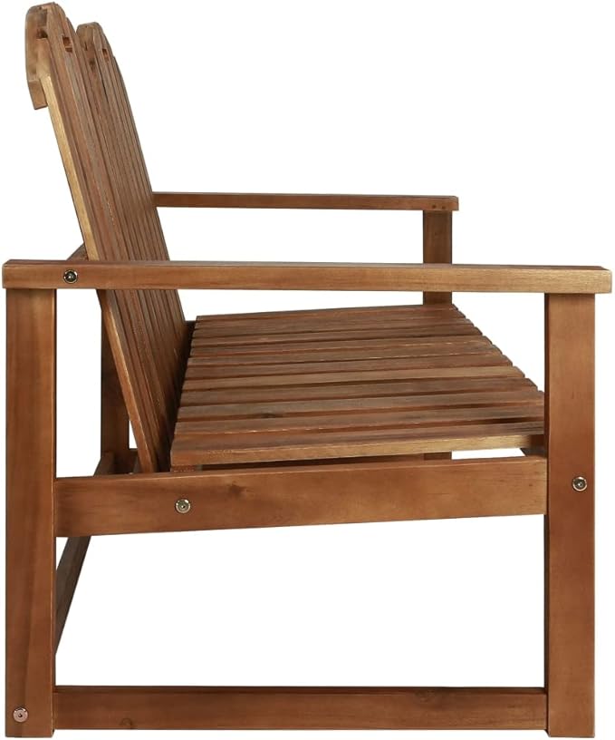 43.3 in Brown Acacia Wood Garden Bench, Rustic Outdoor Seating for Patio, Porch & Balcony, Two-Seat Weather-Resistant Lounge Chair with Oiled Finish, Assembly Required