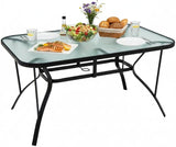 Tangkula 55" Patio Dining Table for 6, Rectangle Outdoor Dining Table with Tempered Glass Tabletop - Photo 1