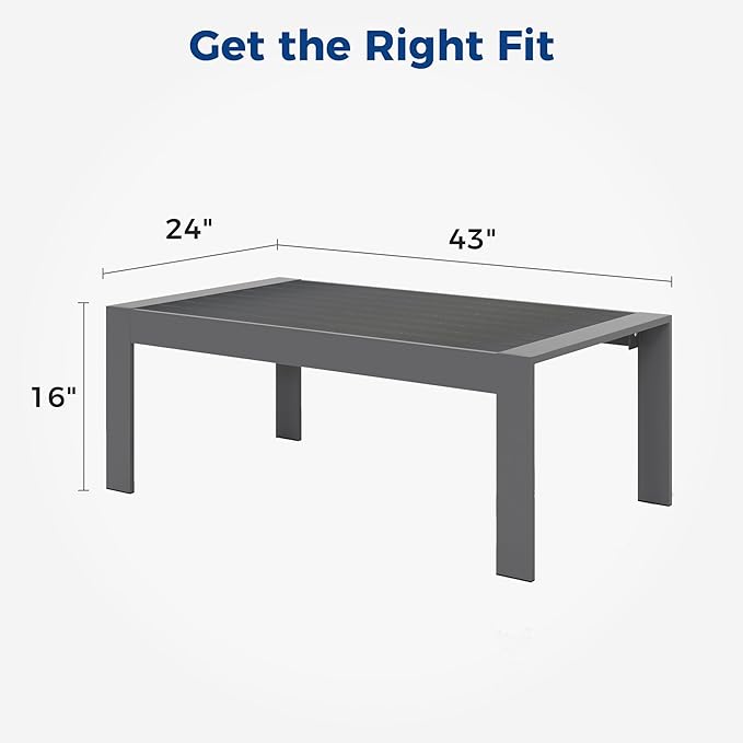 Modern Aluminum Outdoor Coffee Table, All-Weather Metal Rectangle Table for Patio, Balcony or Garden, Dark Grey - Photo 2