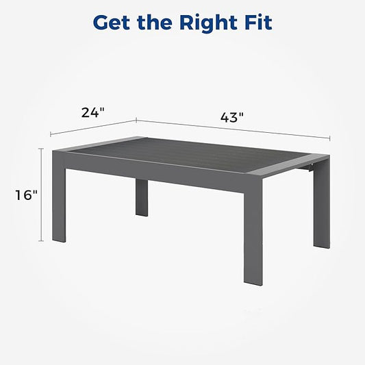 Modern Aluminum Outdoor Coffee Table, All-Weather Metal Rectangle Table for Patio, Balcony or Garden, Dark Grey