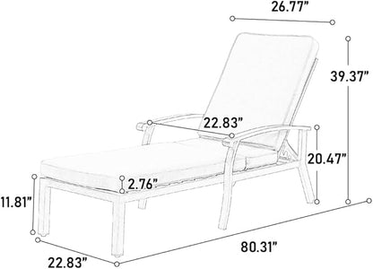 Chaise Lounge Chair Outdoor Cast Aluminum Reclining Lounger with Cushion, 5-Position Adjustable Backrest, Waterproof Padded Seat, Hidden Wheels, Elegant Poolside Garden Patio Seating (Beige)