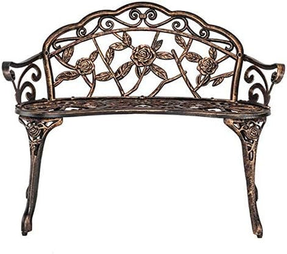 Patio Outdoor Park Loveseat Bench for Garden Porch Deck Made Cast Iron Anti-Rust Aluminum Metal, 2-3 Seater (38.5" Inch Aluminum Outdoor Rose Bronze Bench)