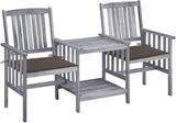 Gray Solid Acacia Wood Garden Chair with Built-in Tea Table Medium Size Outdoor Furniture Set for Patio Balcony Rustic - Photo 1