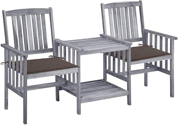 Gray Solid Acacia Wood Garden Chair with Built-in Tea Table Medium Size Outdoor Furniture Set for Patio Balcony Rustic - Photo 1