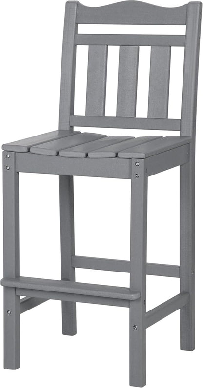 nalone Outdoor Bar Stool, HDPE Tall Adirondack Chair Bar Chair, Weather Resistance Bar Height Chairs for Balcony, Garden, Yard, Backyard (Grey, Bar Chair)