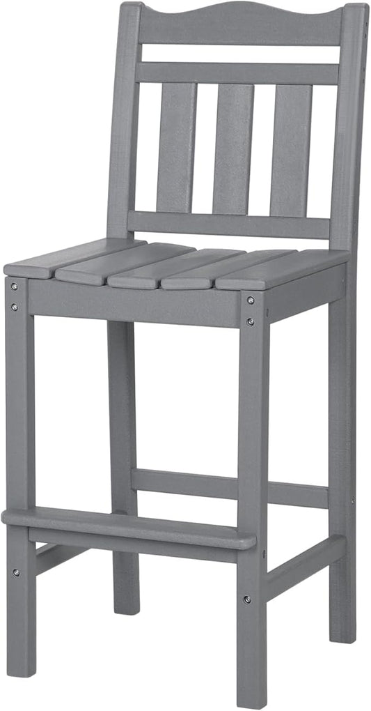 nalone Outdoor Bar Stool, HDPE Tall Adirondack Chair Bar Chair, Weather Resistance Bar Height Chairs for Balcony, Garden, Yard, Backyard (Grey, Bar Chair)