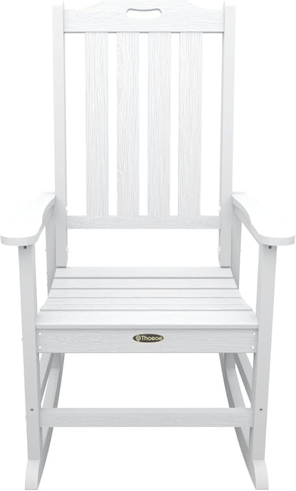 Oversized Rocking Chair Set of 4, Outdoor Rocking Chair for Adults, All Weather Resistant Porch Rocker for Lawn Garden, White