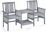 vidaXL Solid Acacia Wood Patio Chairs with Tea Table and Cushions - Outdoor Furniture Bistro Garden Set, Gray/Taupe - Photo 9