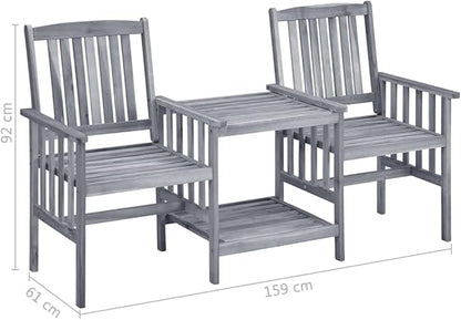 vidaXL Solid Acacia Wood Patio Chairs with Tea Table and Cushions - Outdoor Furniture Bistro Garden Set, Gray/Taupe, 62.6" x 24" x 36.2"