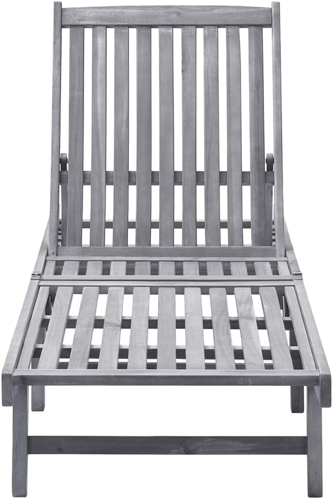 Adjustable Sun Lounger Outdoor Patio Furniture with Wheels, Solid Acacia Wood Grey Wash Finish, Standard Height-Adjustable Backrest for Garden, Poolside, and Balcony Relaxation