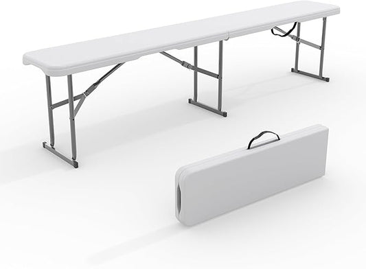 6FT Folding Bench – Plastic Portable Indoor Outdoor Bench Garden Bench with Carrying Handle and Lock – Perfect for Events, Camping, Picnics, Parties, Dining, 1 Pack White