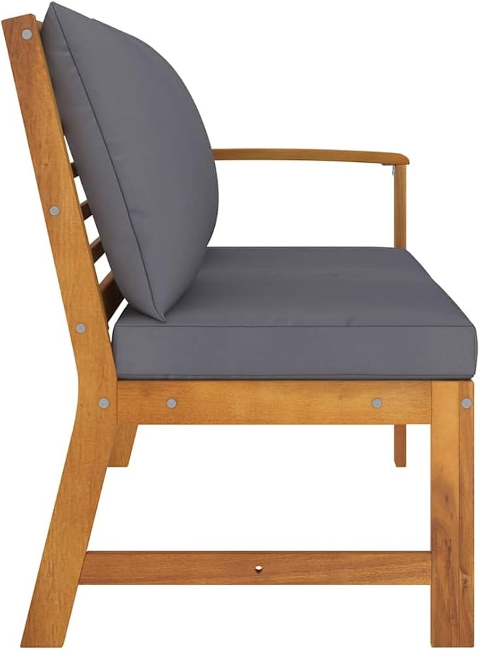 Dark Grey Solid Acacia Wood Garden Bench 45.1 Inch Durable Outdoor Seating for Patio and Balcony - Photo 5
