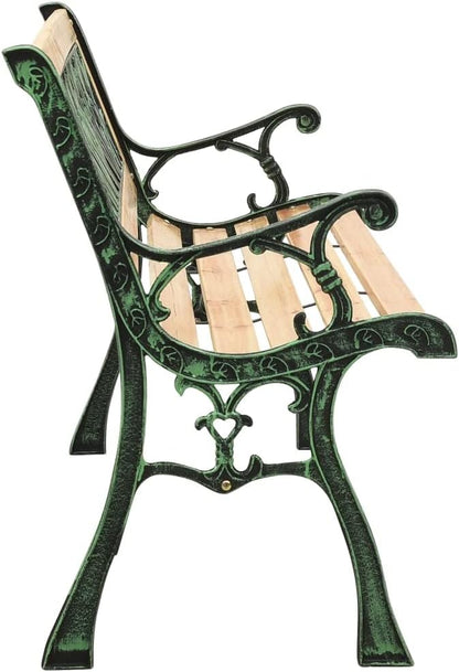 Garden Bench 48" Brown Solid Firwood & Cast Iron Patio Seating with Floral Tulip Backrest Outdoor Park Bench for Porch, Balcony, Yard
