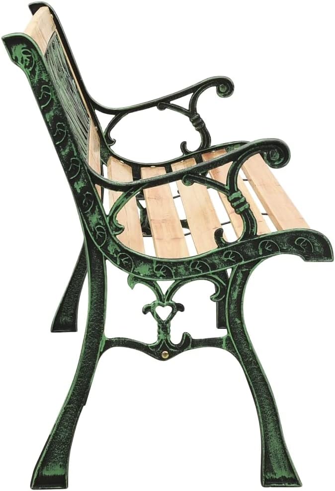 Garden Bench Natural Wood, Green Solid Firwood, Cast Iron, PVC Patio Bench Outdoor Furniture for Balcony Outdoor