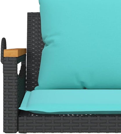Patio Swing Bench Black and Blue for Two with Removable Cushions, Durable Poly Rattan Outdoor Seating Modern Design for Patio Balcony Garden