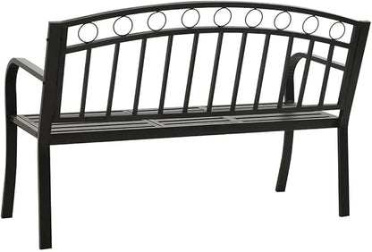 Patio Bench with a Table,Outdoor Garden Benches,Chairs with Armrests for Park, Yard, Porch, Lawn, Balcony, Backyard, Seat Furniture,49.2" Steel Black
