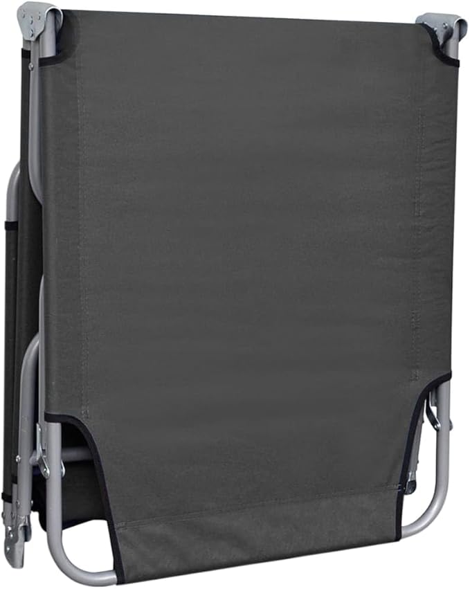 Folding Sunlounger Grey 74.4"x22.8" Powder-Coated Steel Frame Portable Outdoor Chaise Lounge with Adjustable Backrest - Photo 5