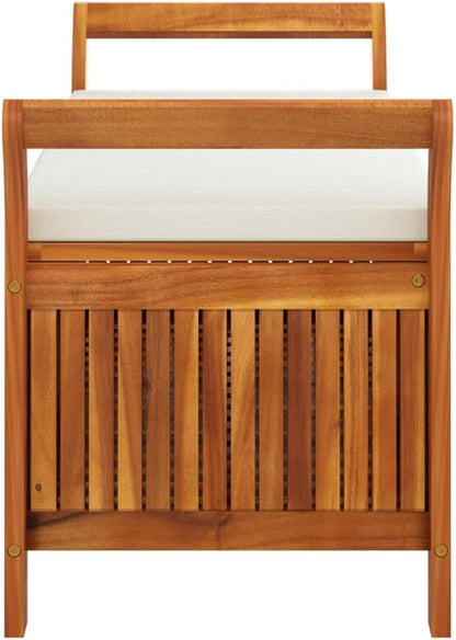 Patio Storage Bench with Cushion 49.6" Solid Wood Acacia Porch Bench Garden Bench Outdoor Bench Deck Bench for patios, Gardens, Decks