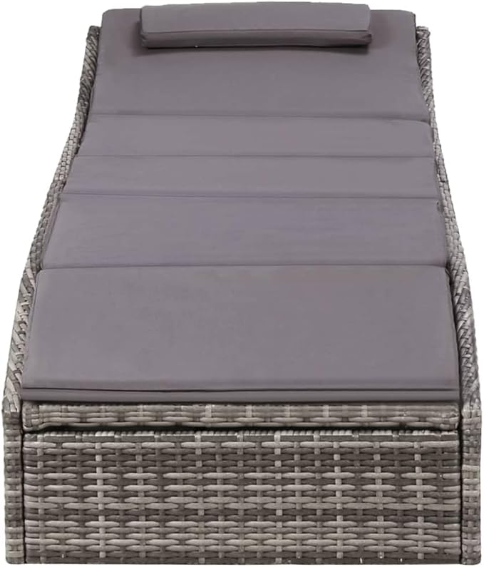 Outdoor Chaise Lounge Folding Grey Rattan Recliner 24.4 x 75.6 x 37.4 in Weather-Resistant Sun Lounger with Dark Grey - Photo 6