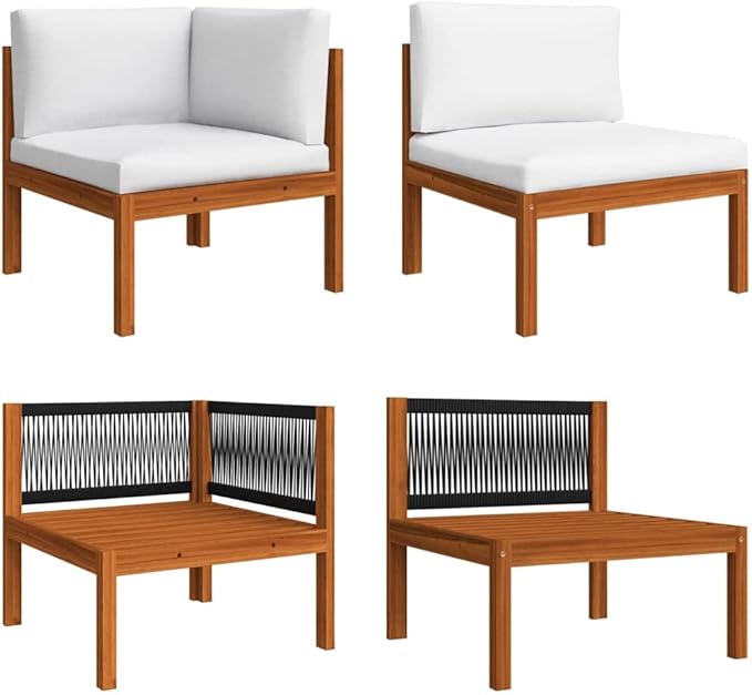 8-Piece Acacia Wood Modular Lounge Set with Weather-Resistant Cushions, Cream and Brown Outdoor Patio Furniture for 8 People, Reconfigurable Design, Durable