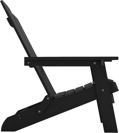 MXIMU Folding Adirondack Chair for Outdoor: Easy to Assemble and Comfortable Adirondack Chairs Set of 4 - All Weather Composite Plastic Chair for Outside Fire Pit Patio Lawn Garden Backyard Use(Black)