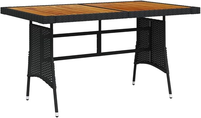 vidaXL Black Outdoor Patio Table, Garden Furniture Dining Table, Weather-Resistant Poly Rattan & Solid Acacia Wood, Lightweight and Durable, 51.2"x27.6"x28.3"